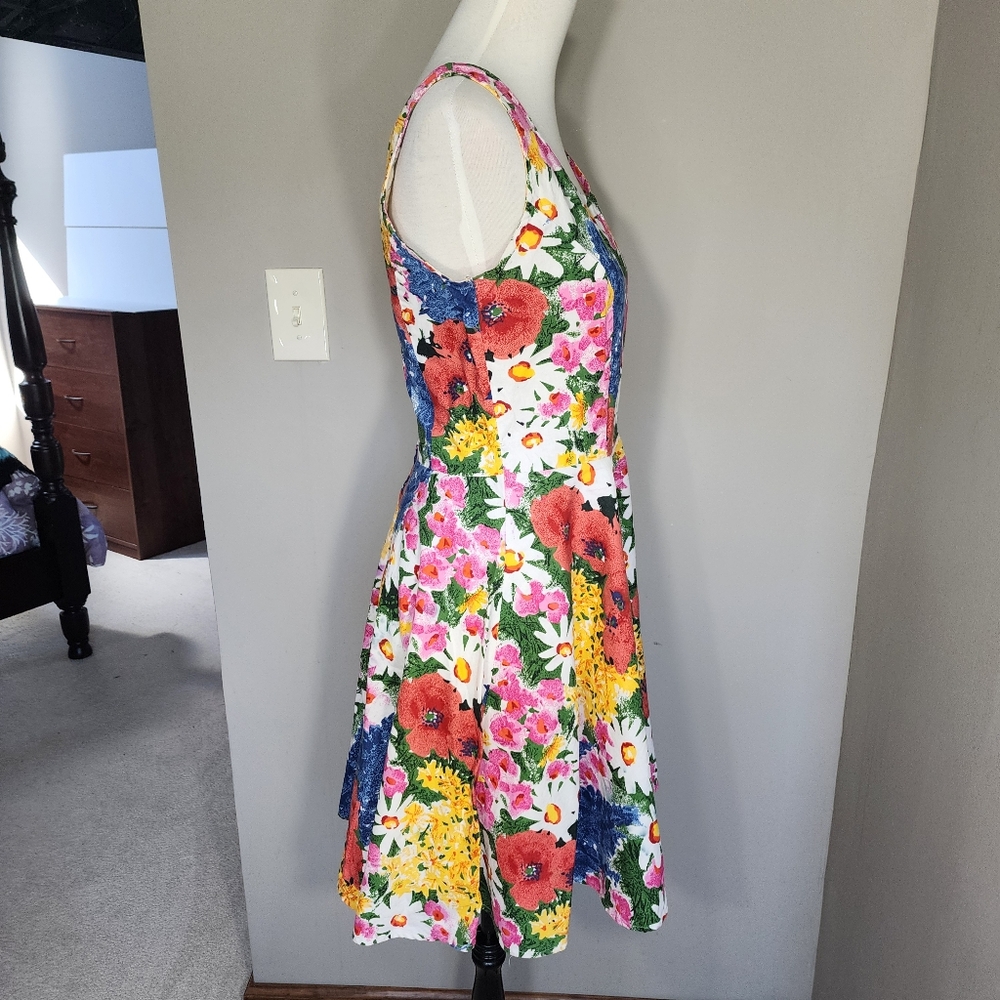 Vintage Robinsons milkmaid dress bright floral sleeveless dress size medium - Picture 3 of 16
